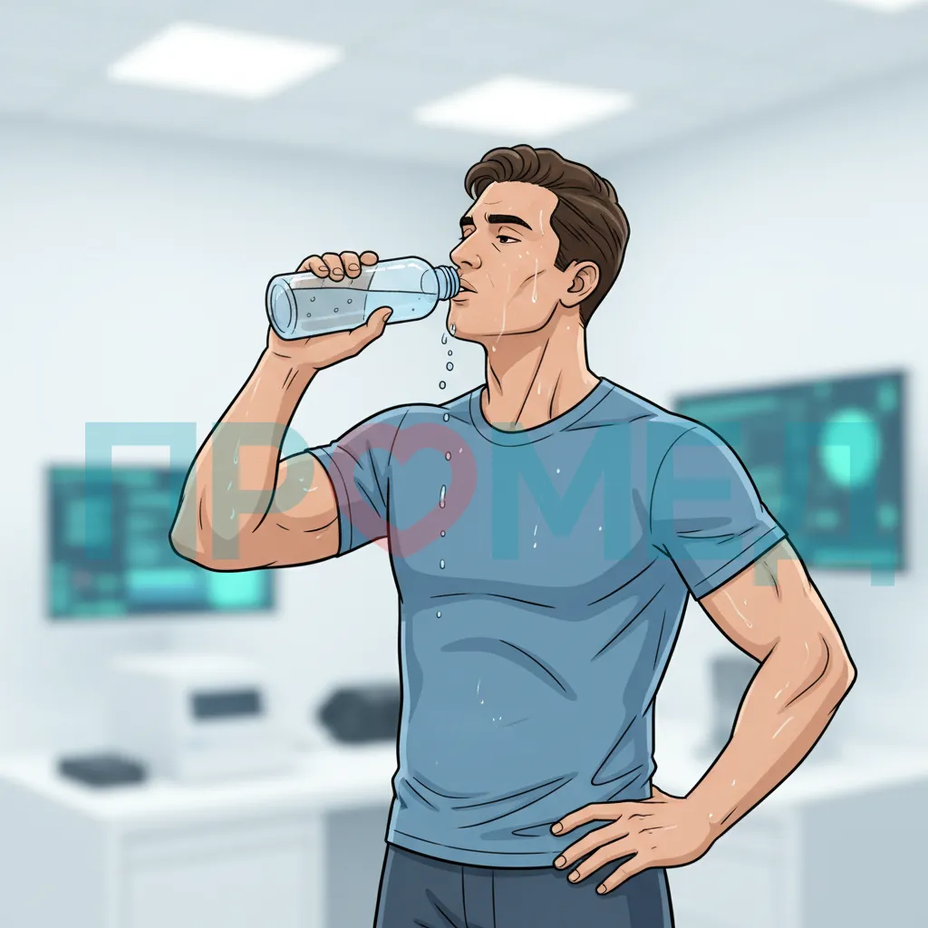 Человек пьет воду после тренировки 