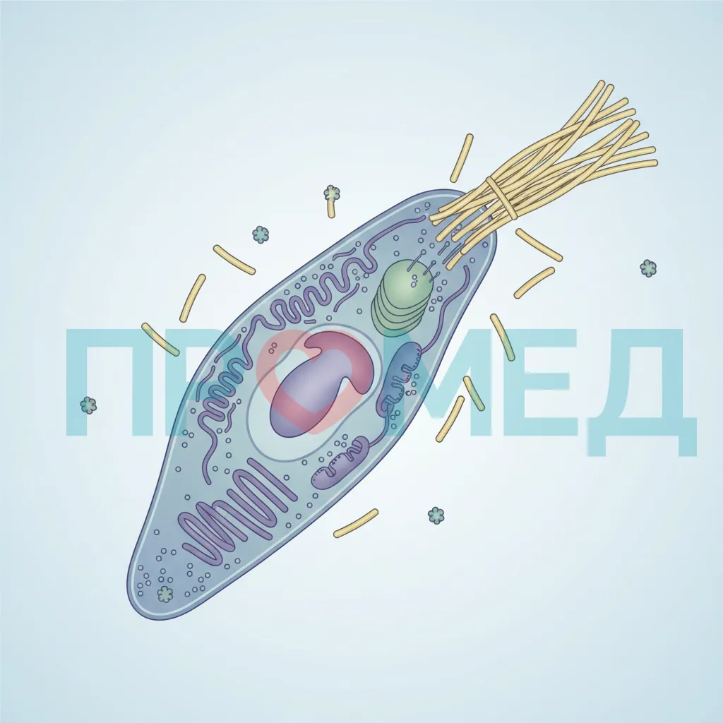 Схематическое изображение фибробласта, синтезирующего коллаген