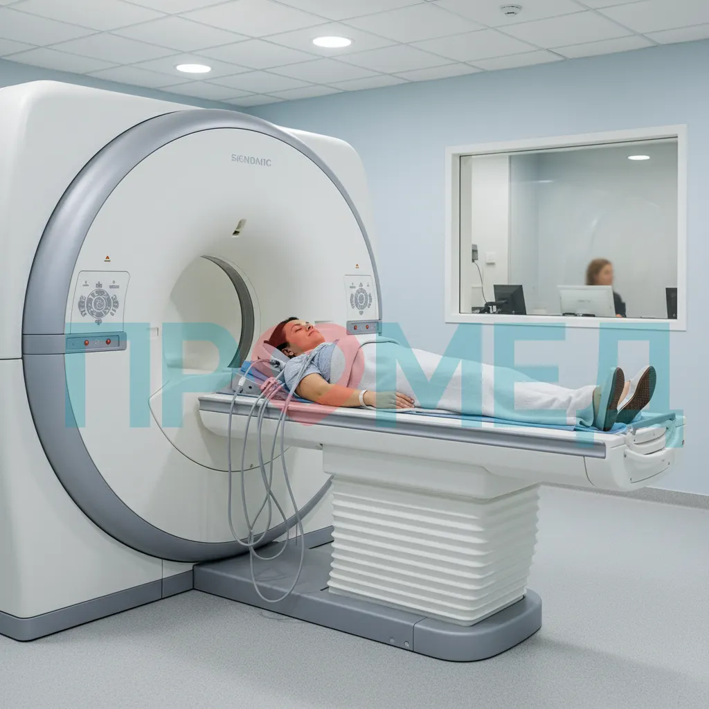 Пациент на столе МР-томографа перед началом исследования.