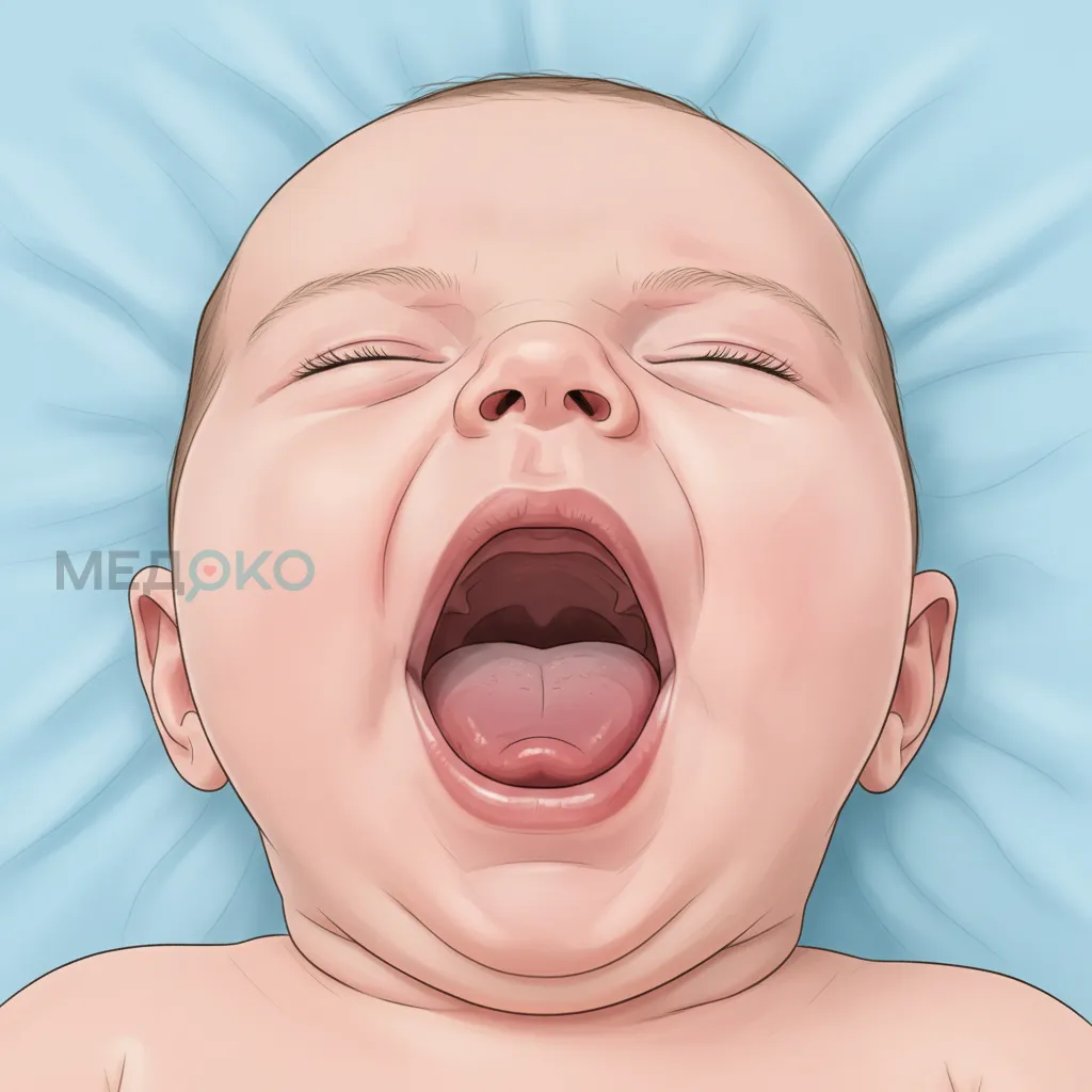Младенец с видимой короткой уздечкой языка