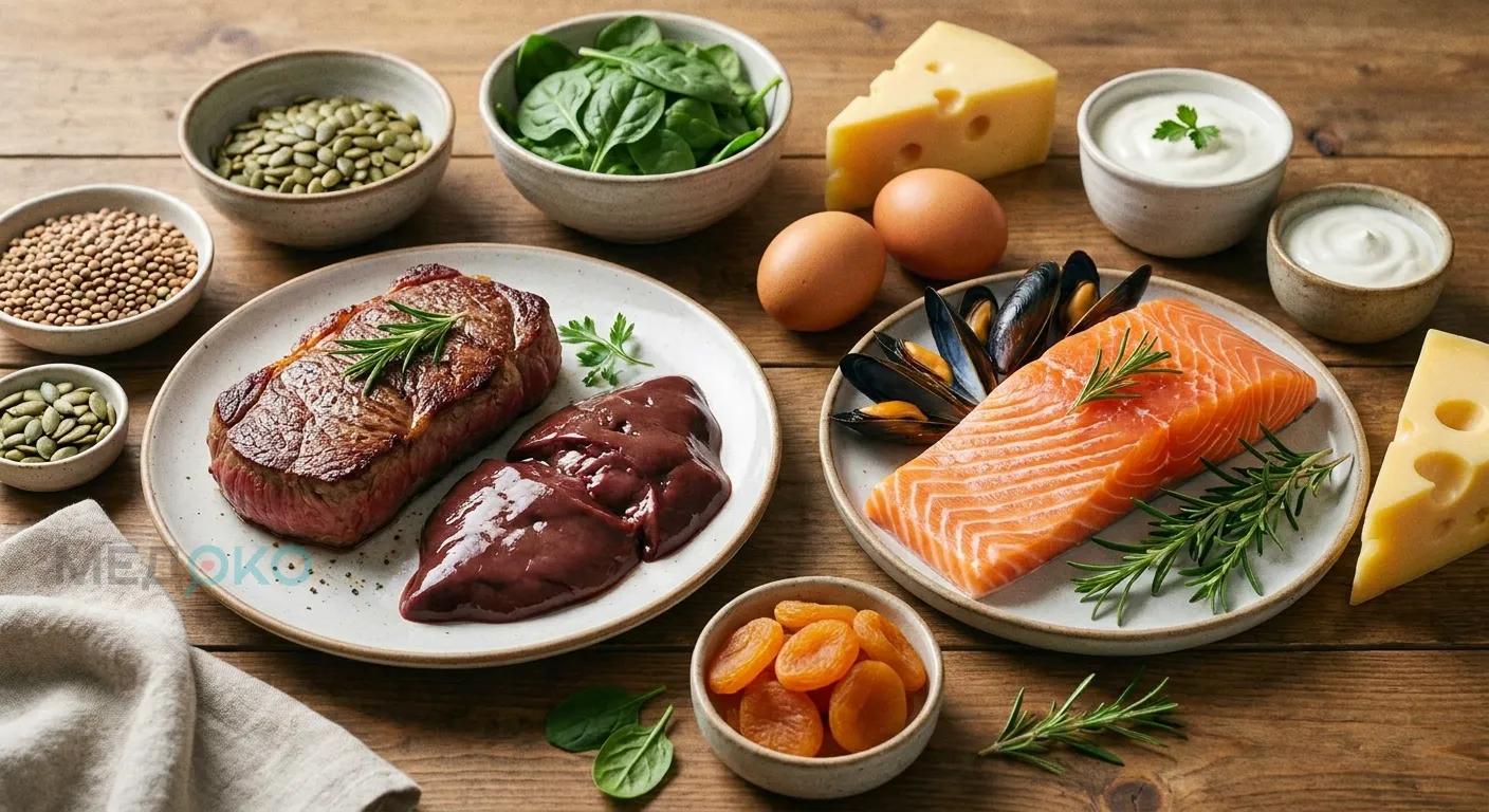 Продукты богатые железом и витамином B12 для профилактики афт во рту