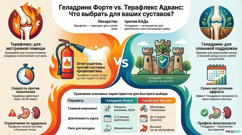 Геладринк Форте против Терафлекс Адванс наглядное сравнение состава, эффективности и безопасности.webp