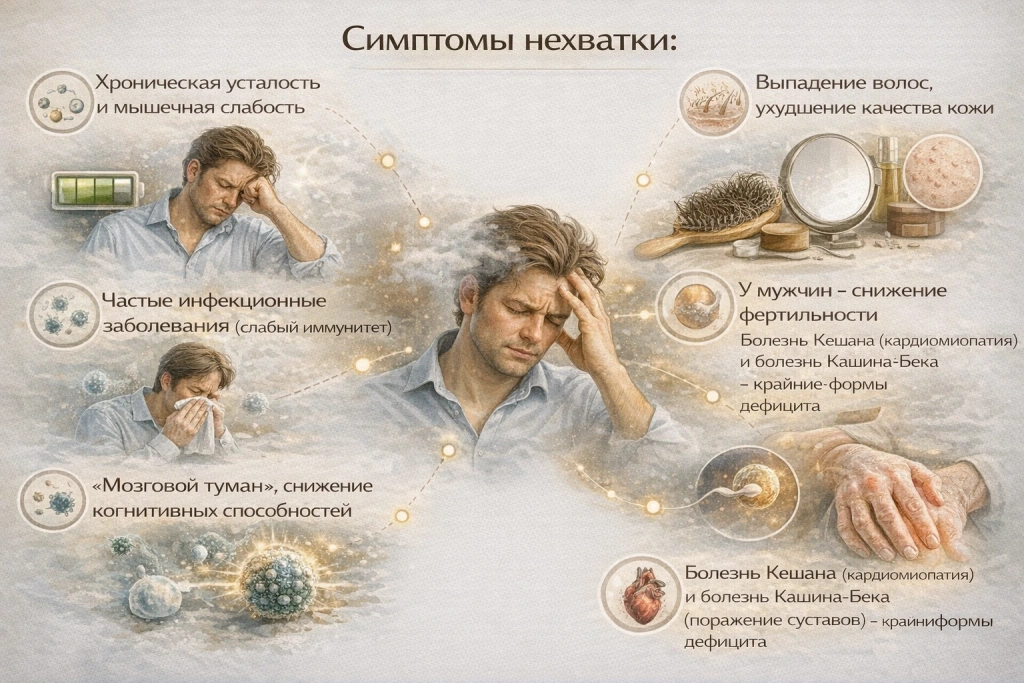 Симптомы дефицита селена в организме Симптомы дефицита селена в организме