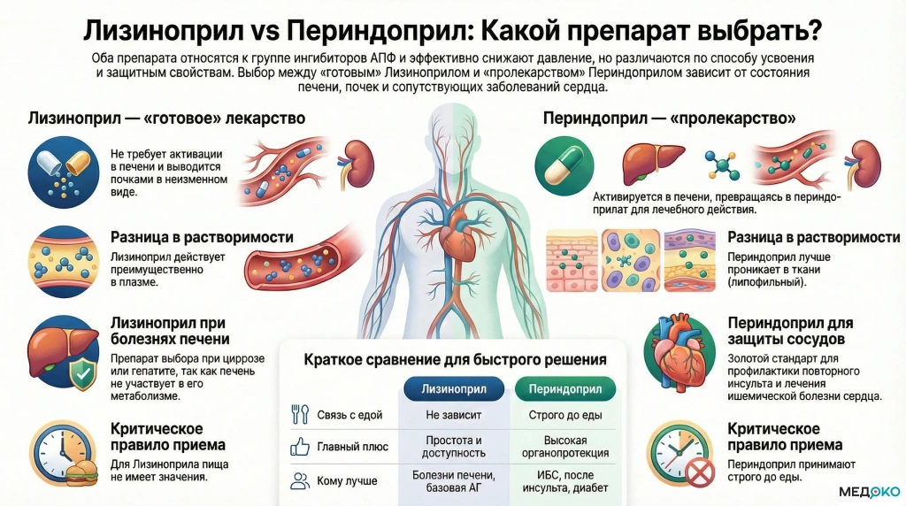 Сравнительная таблица: Лизиноприл vs Периндоприл — главные отличия и критерии выбора пациента